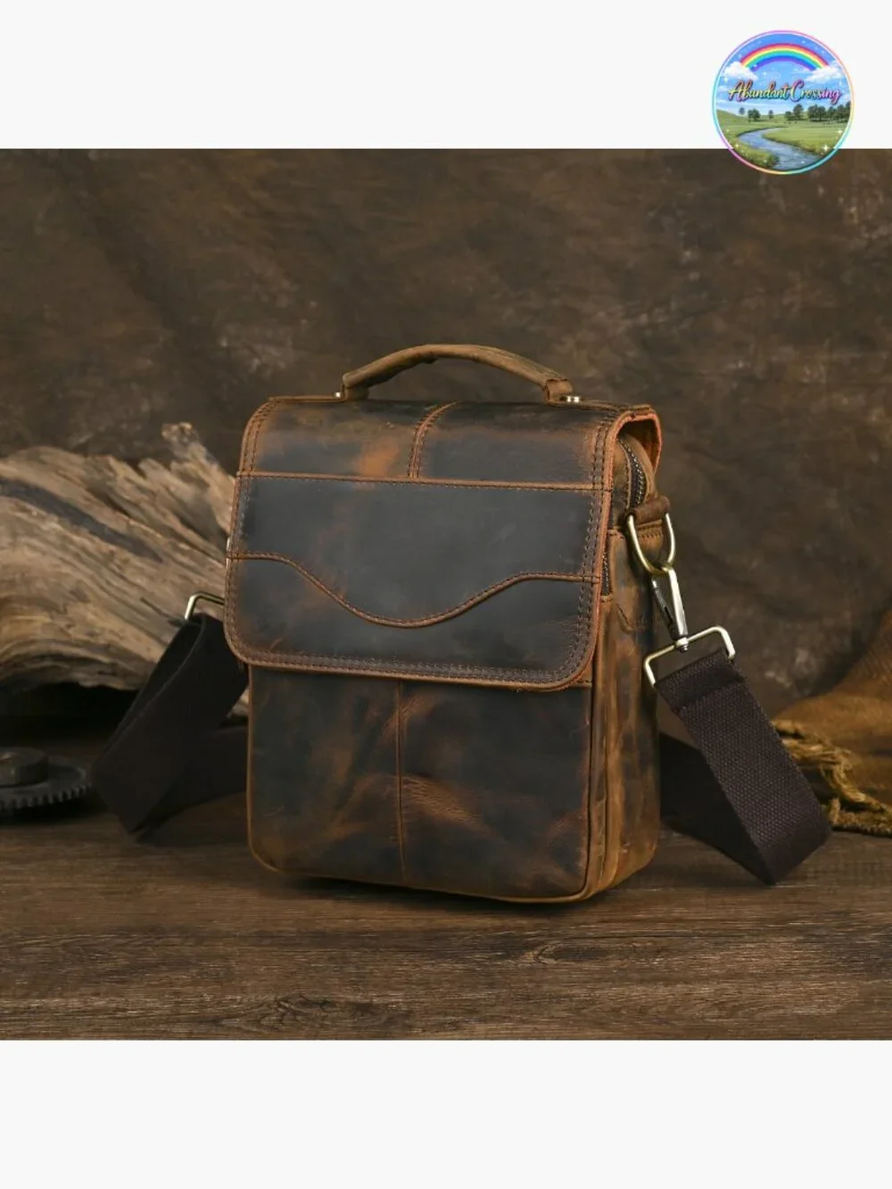Canvas + Genuine Leather Travel A4 Tote Satchel Messenger Cross-body Shoulder